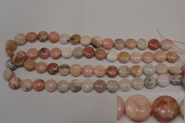 COP1015 15.5 inches 14mm flat round natural pink opal gemstone beads