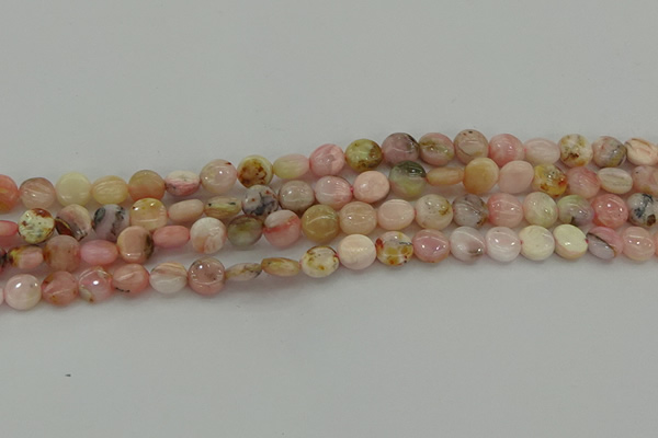 COP1293 15.5 inches 8mm flat round natural pink opal beads