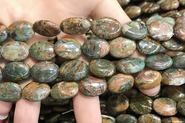 COP1652 15.5 inches 12*16mm oval green opal gemstone beads