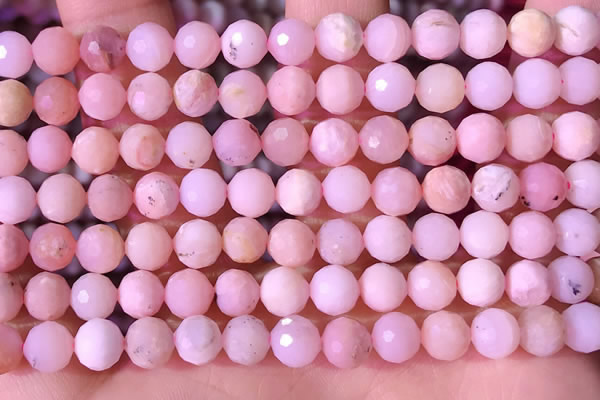 COP1742 15.5 inches 6mm faceted round natural pink opal beads