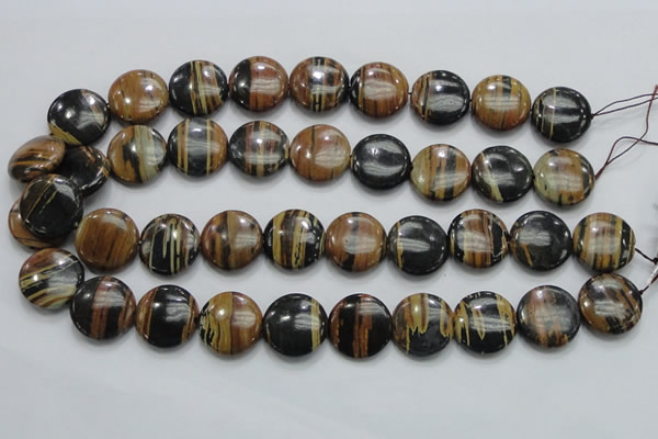 COP213 15.5 inches 20mm flat round natural brown opal gemstone beads