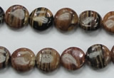 COP229 15.5 inches 12mm flat round natural brown opal gemstone beads