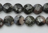 COP275 15.5 inches 12mm faceted round natural grey opal gemstone beads