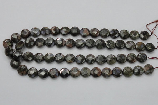 COP276 15.5 inches 14mm faceted round natural grey opal gemstone beads