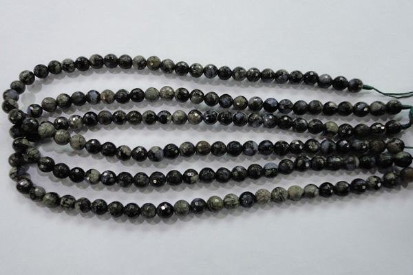 COP462 15.5 inches 8mm faceted round natural grey opal gemstone beads