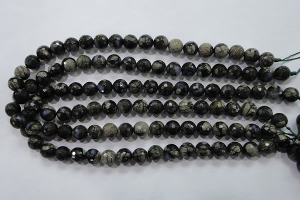 COP463 15.5 inches 10mm faceted round natural grey opal gemstone beads