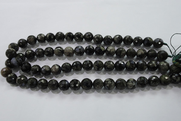 COP464 15.5 inches 12mm faceted round natural grey opal gemstone beads