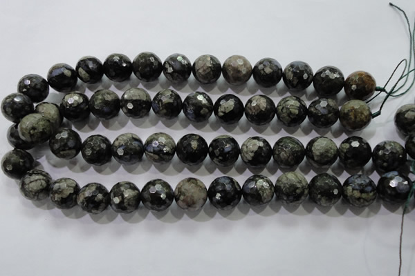 COP466 15.5 inches 16mm faceted round natural grey opal gemstone beads