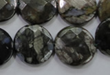 COP483 15.5 inches 20mm faceted coin natural grey opal beads