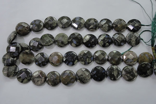 COP483 15.5 inches 20mm faceted coin natural grey opal beads