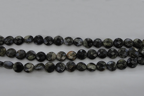 COP495 15.5 inches 10mm faceted coin natural grey opal beads