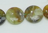 COP553 15.5 inches 20mm flat round yellow & green natural opal beads