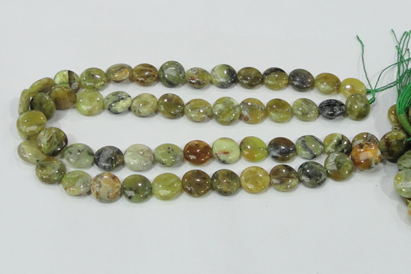 COP557 15.5 inches 14mm flat round natural yellow & green opal beads