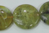 COP559 15.5 inches 30mm flat round natural yellow & green opal beads