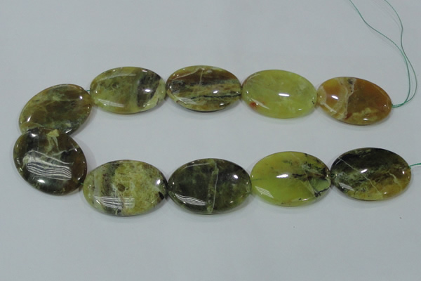 COP565 15.5 inches 30*40mm oval natural yellow & green opal beads