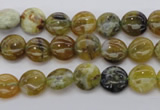 COP566 15.5 inches 8mm flat round natural yellow & green opal beads