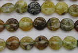 COP567 15.5 inches 10mm flat round natural yellow & green opal beads