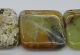 COP583 15.5 inches 35*35mm square natural yellow & green opal beads