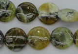 COP595 15.5 inches 16mm flat round natural yellow & green opal beads