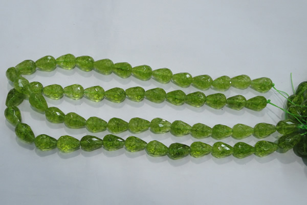 COQ109 15.5 inches 10*14mm faceted teardrop dyed olive quartz beads