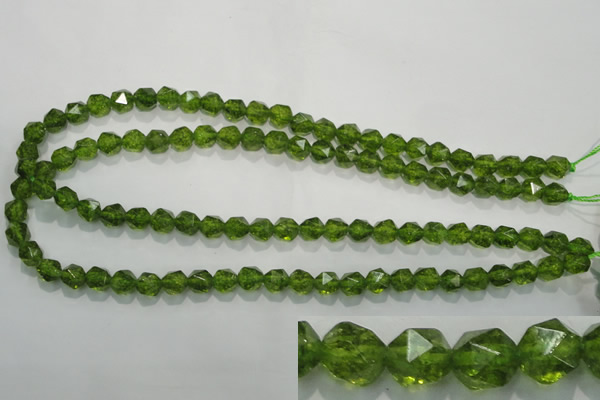 COQ116 15.5 inches 8mm faceted nuggets dyed olive quartz beads