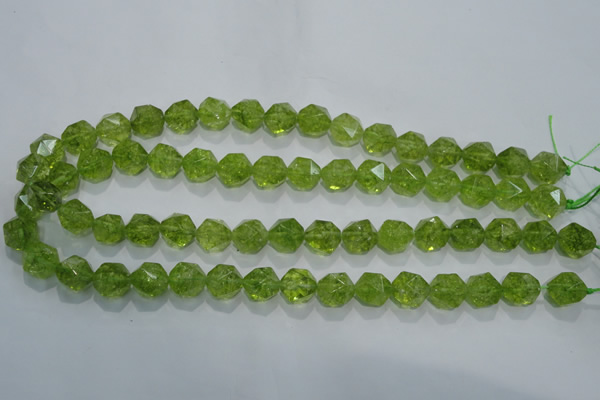 COQ117 15.5 inches 10mm faceted nuggets dyed olive quartz beads