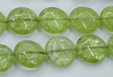 COQ25 16 inches 15mm flat round dyed olive quartz beads wholesale