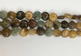 COS244 15.5 inches 12mm flat round ocean stone beads wholesale