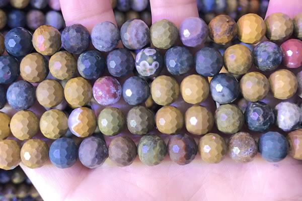 COS312 15.5 inches 9mm - 10mm faceted round ocean jasper beads