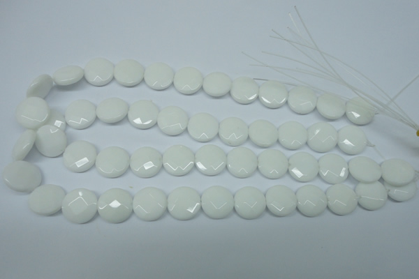 CPB302 15 inches 14mm faceted coin white porcelain beads