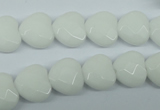 CPB311 15 inches 14*14mm faceted heart white porcelain beads