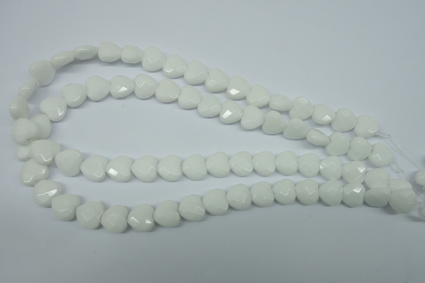 CPB311 15 inches 14*14mm faceted heart white porcelain beads