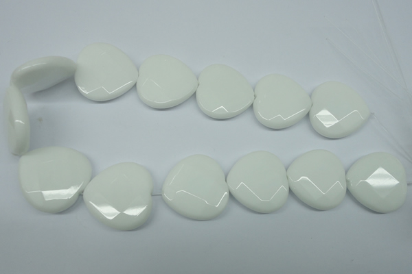 CPB316 15 inches 30*30mm faceted heart white porcelain beads