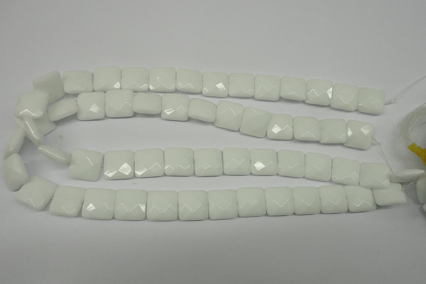 CPB320 15 inches 12*12mm faceted square white porcelain beads