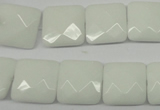 CPB321 15 inches 14*14mm faceted square white porcelain beads