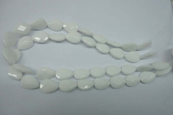 CPB345 15 inches 10*14mm faceted flat teardrop white porcelain beads