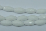 CPB357 15 inches 6*12mm faceted rice white porcelain beads wholesale