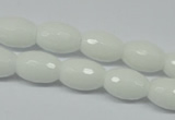 CPB358 15 inches 8*12mm faceted rice white porcelain beads wholesale