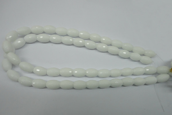 CPB358 15 inches 8*12mm faceted rice white porcelain beads wholesale