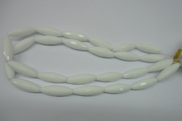 CPB359 15 inches 10*30mm faceted rice white porcelain beads wholesale