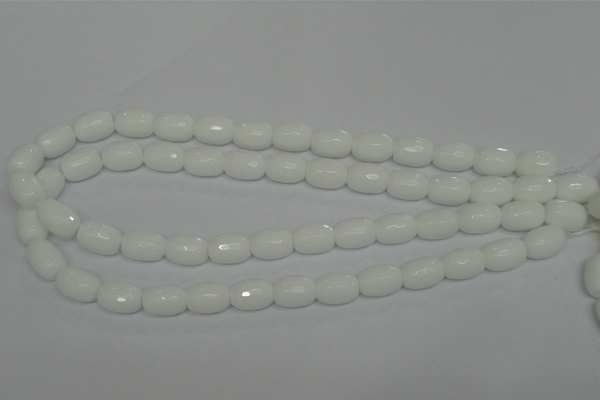 CPB41 15.5 inches 10*14mm faceted drum white porcelain beads