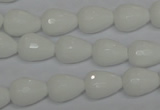 CPB51 15.5 inches 10*14mm faceted teardrop white porcelain beads