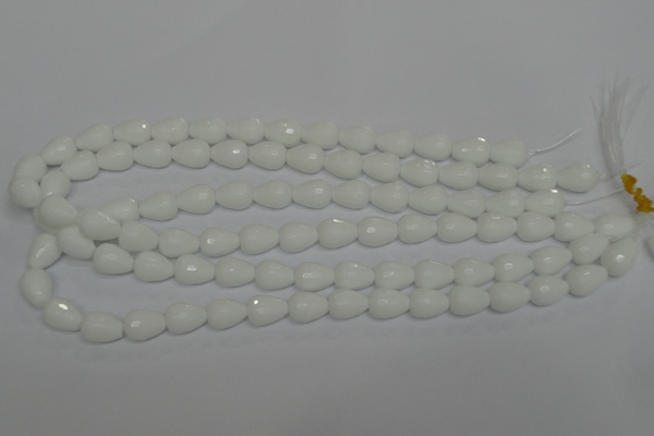 CPB51 15.5 inches 10*14mm faceted teardrop white porcelain beads