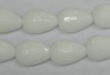 CPB53 15.5 inches 13*18mm faceted teardrop white porcelain beads