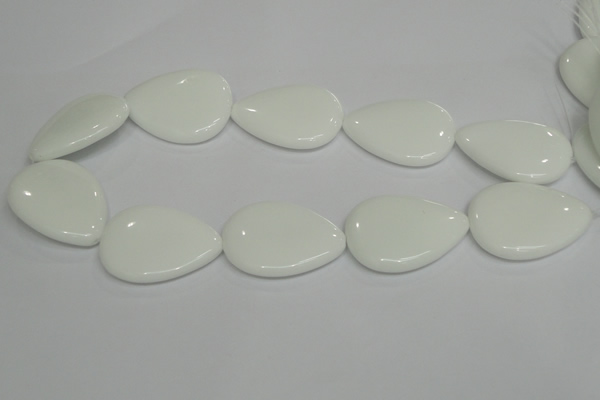 CPB94 15.5 inches 30*40mm flat teardrop white porcelain beads wholesale