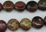 CPJ162 15.5 inches 14mm flat round picasso jasper gemstone beads