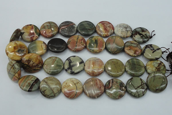 CPJ28 15.5 inches 25mm flat round picasso jasper beads wholesale