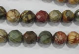 CPJ303 15.5 inches 10mm faceted round picasso jasper beads wholesale