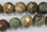 CPJ304 15.5 inches 14mm faceted round picasso jasper beads wholesale