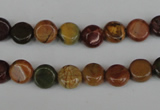 CPJ350 15.5 inches 8mm flat round picasso jasper gemstone beads